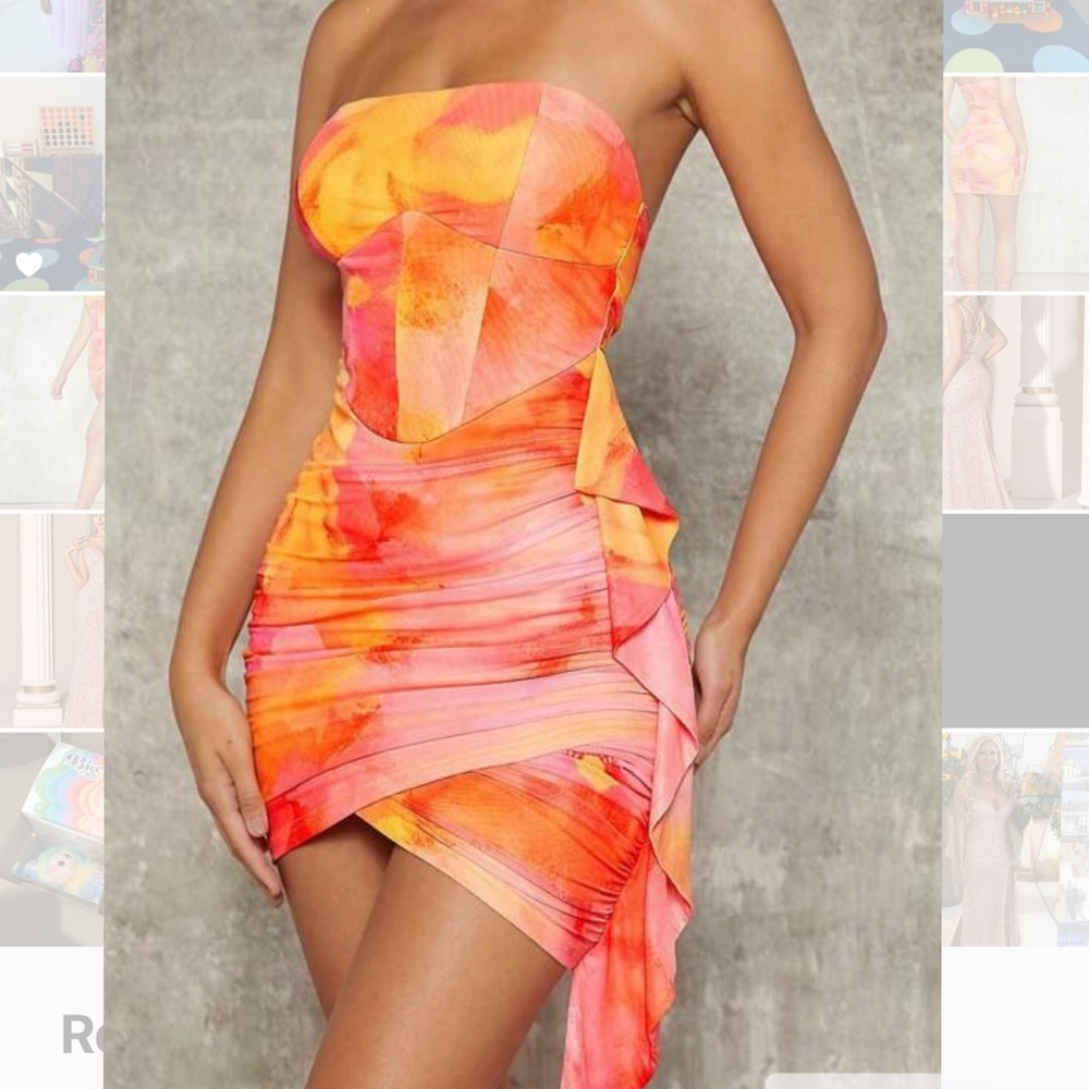 Women's Orange Strapless Dress